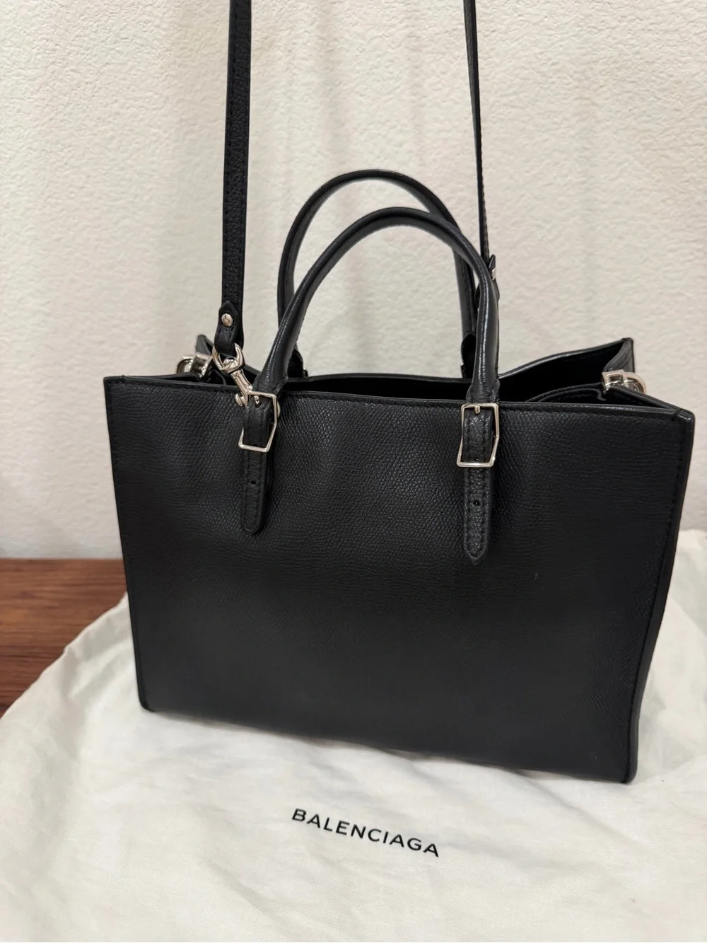 Balenciaga Black Pebbled Leather Structured Satchel